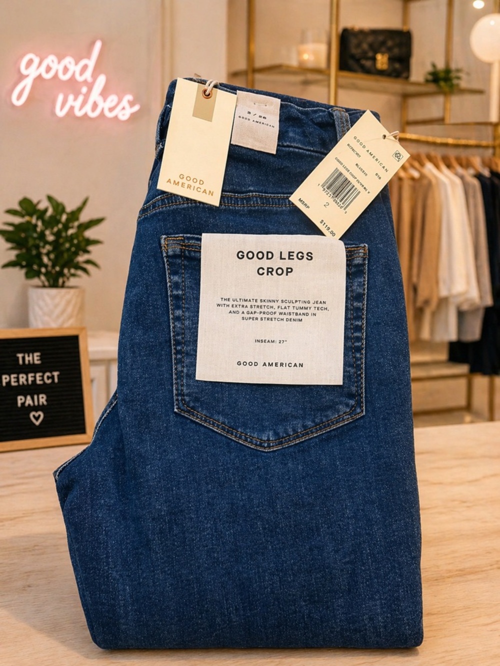 Good American Good Legs Crop Jeans NWT Skinny Stretch Dark Wash Size 2